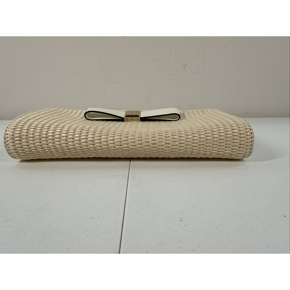KATE SPADE Montford Park Straw Keira Bow Clutch Purse Cream Natural Leather Bag - Picture 11 of 11